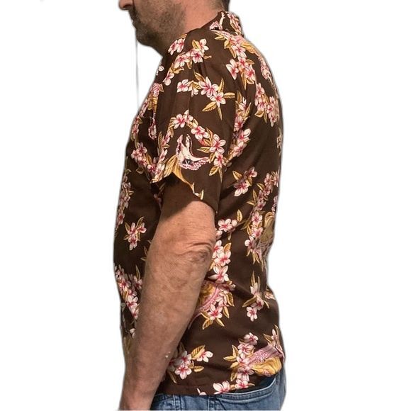 SUNDEK Sexy Hula Girls Surfing Shirt Brown Red Gold Mens Medium - Picture 3 of 14